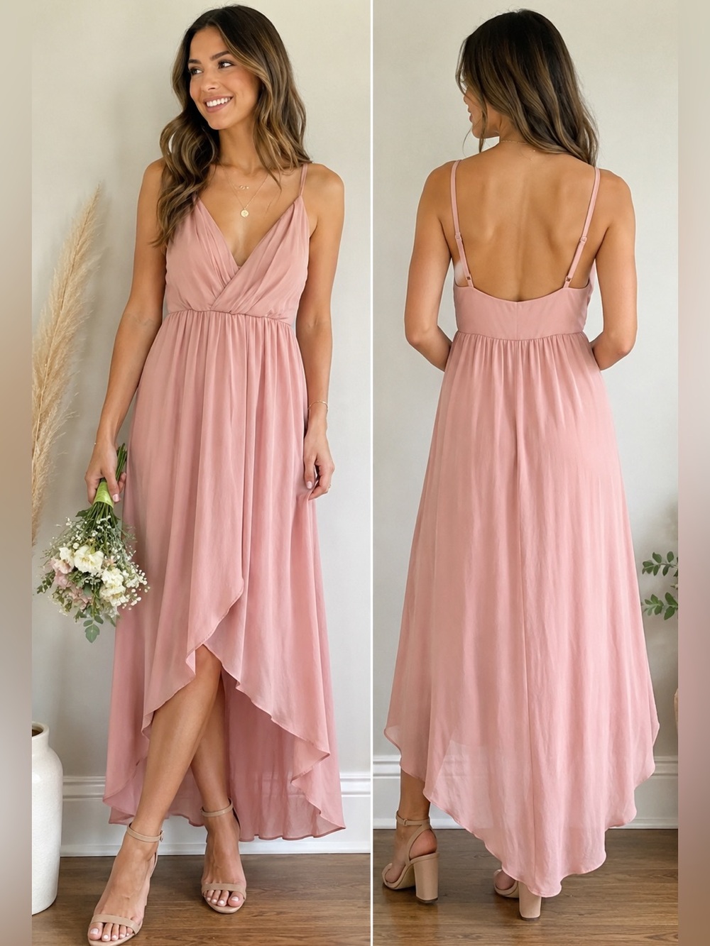 Billy J Pink High Low Midi Dress Size 8 Flowy Formal Dress